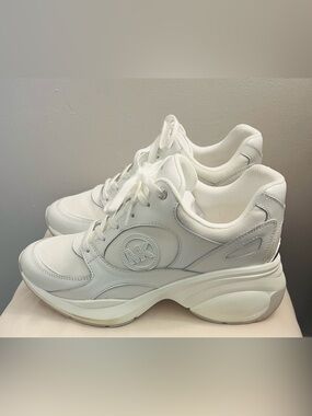 MICHAEL KORS Women's Optic White Zuma and Mesh Trainer Sneakers. Size: 10 (M)